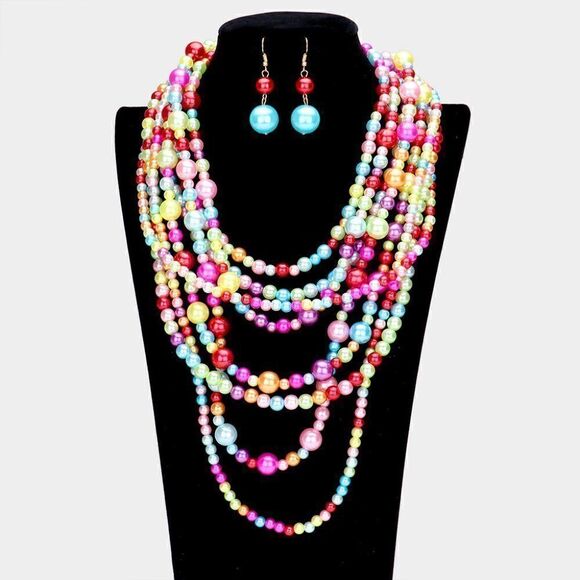 Pearl (faux) Multi Color Necklace Earring Set - Picture 1 of 7